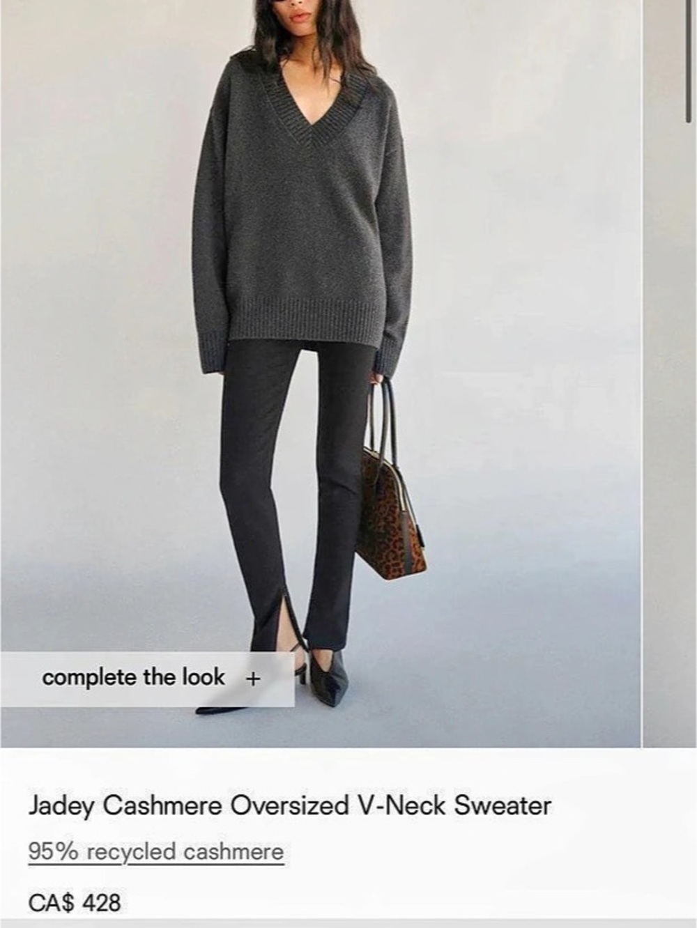 Reformation Jadey Cashmere Oversized V-Neck Sweater Gray XL - Picture 2 of 4